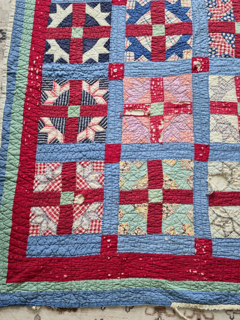 Vintage 1930s-40s Feedsack Churn Dash Cutter Quilt